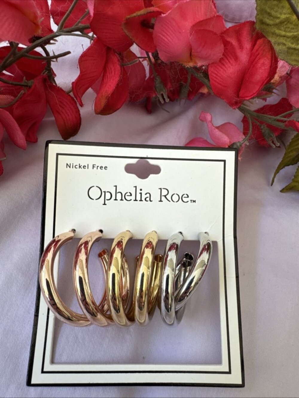 Ophelia Roe 6 PC SET HOOPS Rose Gold/Silver/Gold Tone Classic NEW